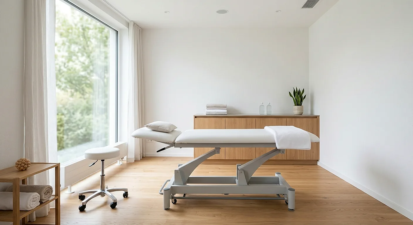 Behandlungsraum mit Liege für Krankengymnastik und Manuelle Therapie